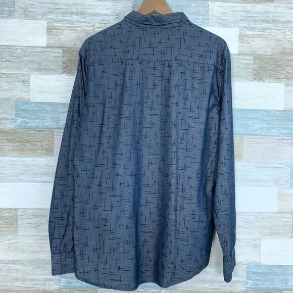 Ocean Current Chambray Printed Shirt Blue Button Front Casual Cotton Mens XL - Picture 5 of 9